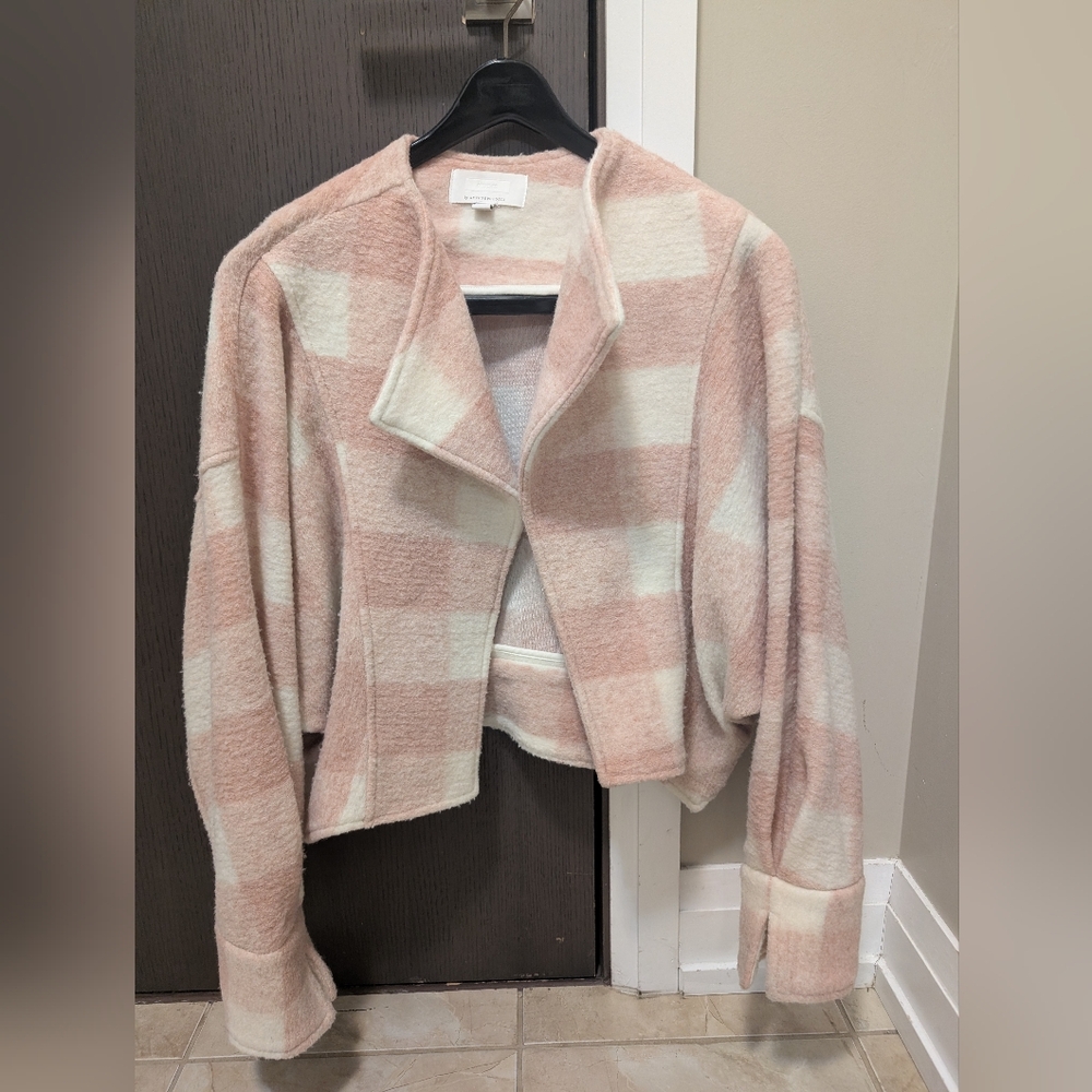 Anthropologie Pink and Cream Checkered Jacket
